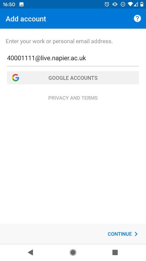 Add email to Android image