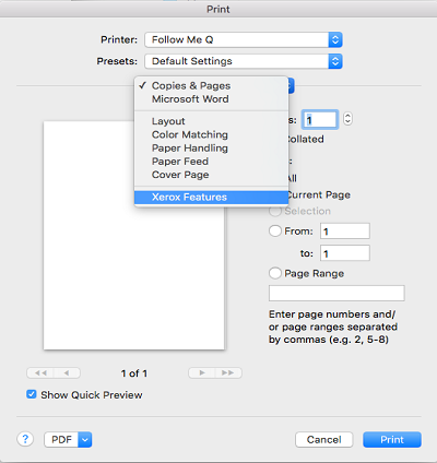 how to i print in colour from an apple mac to the follow me q